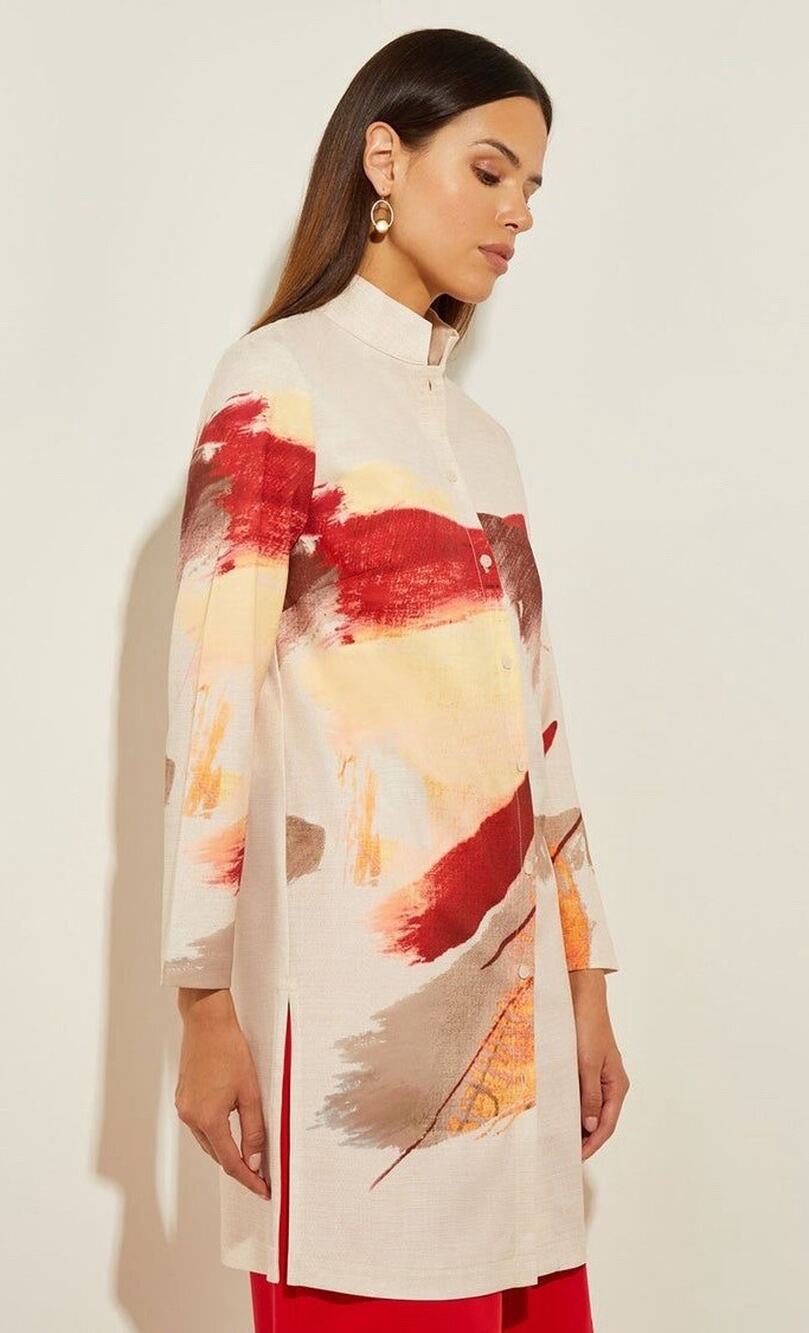NWOT Misook Women’s Size M Heritage Fit Painted Sunset Shirt Jacket